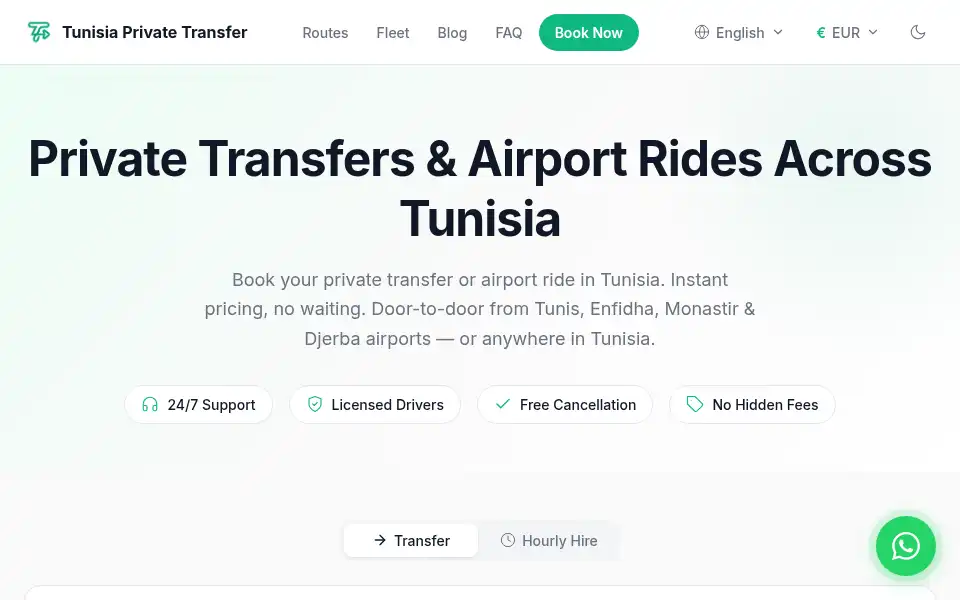 Screenshot of tunisiaprivatetransfer.com