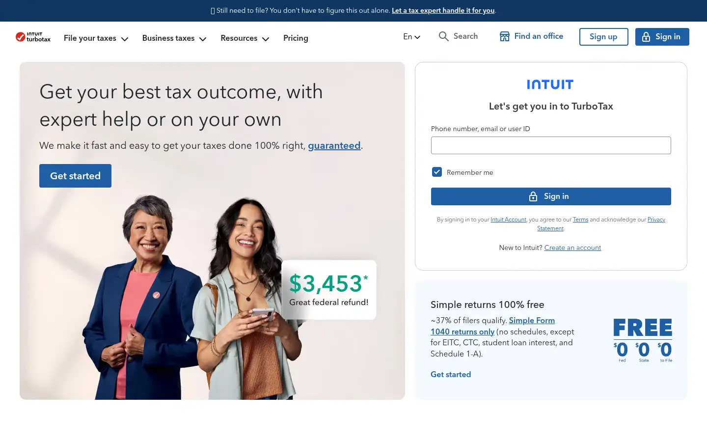 Screenshot of turbotax.intuit.com