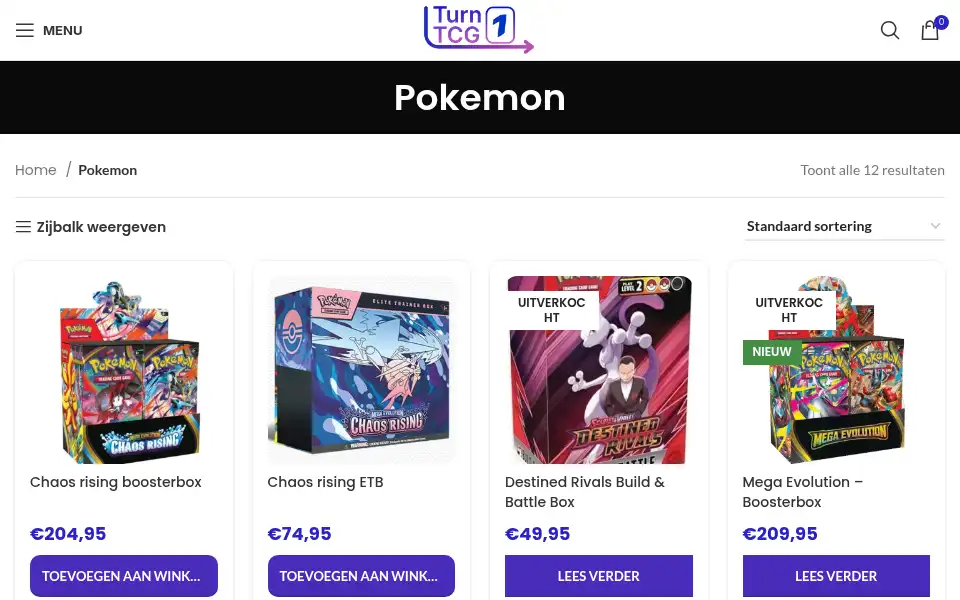 Screenshot of turn1tcg.com