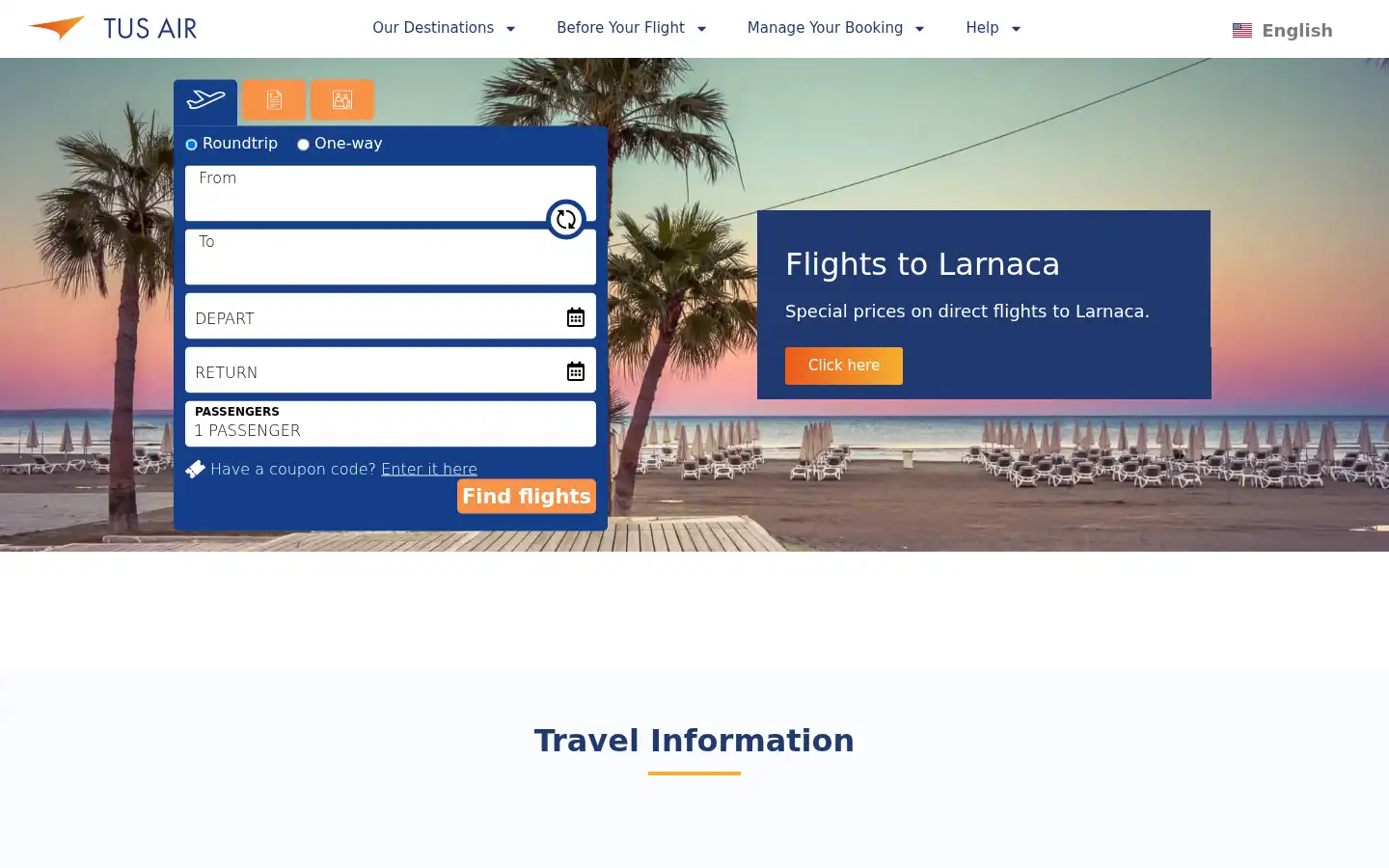 Screenshot of tusairways.com