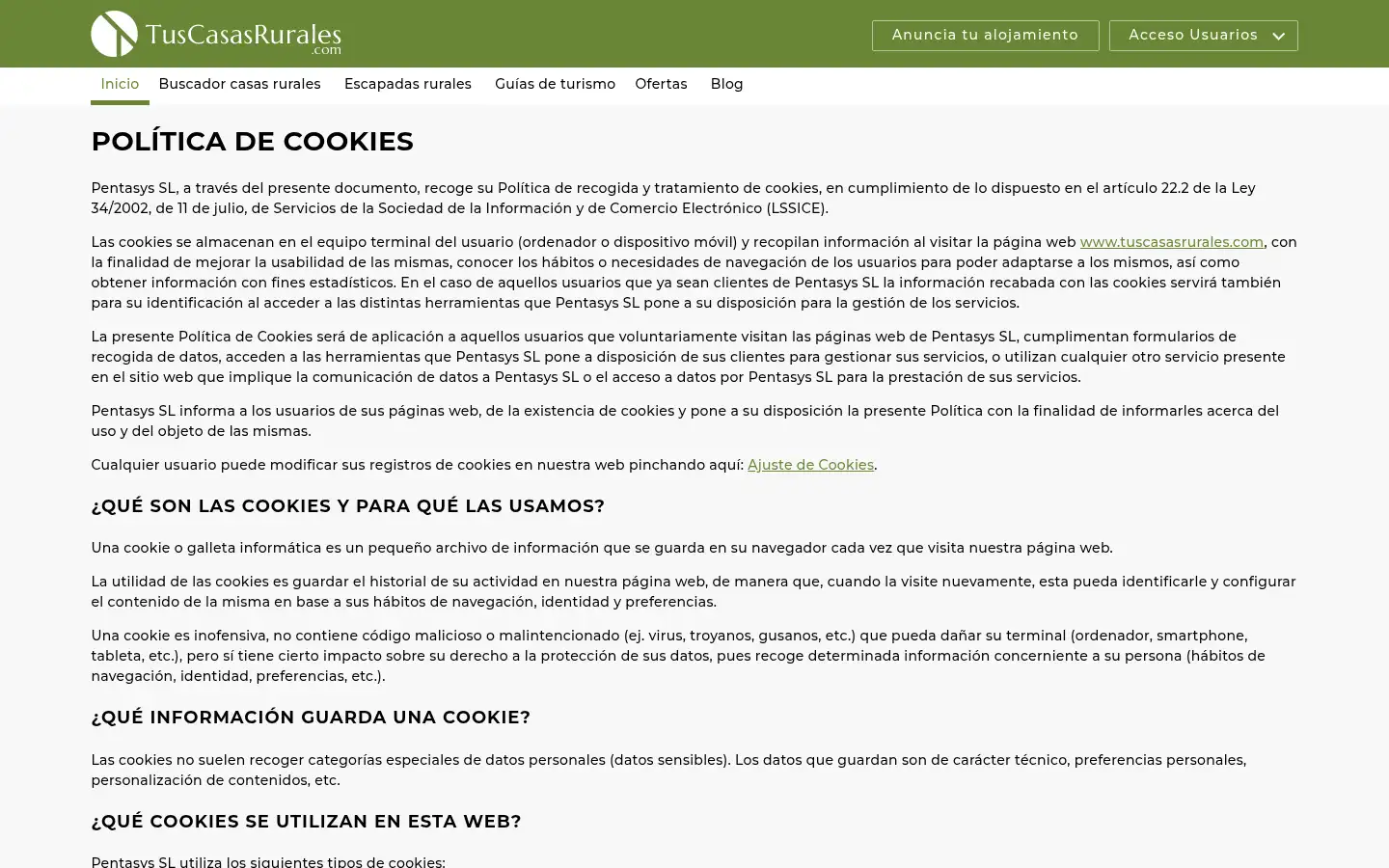 Screenshot of tuscasasrurales.com