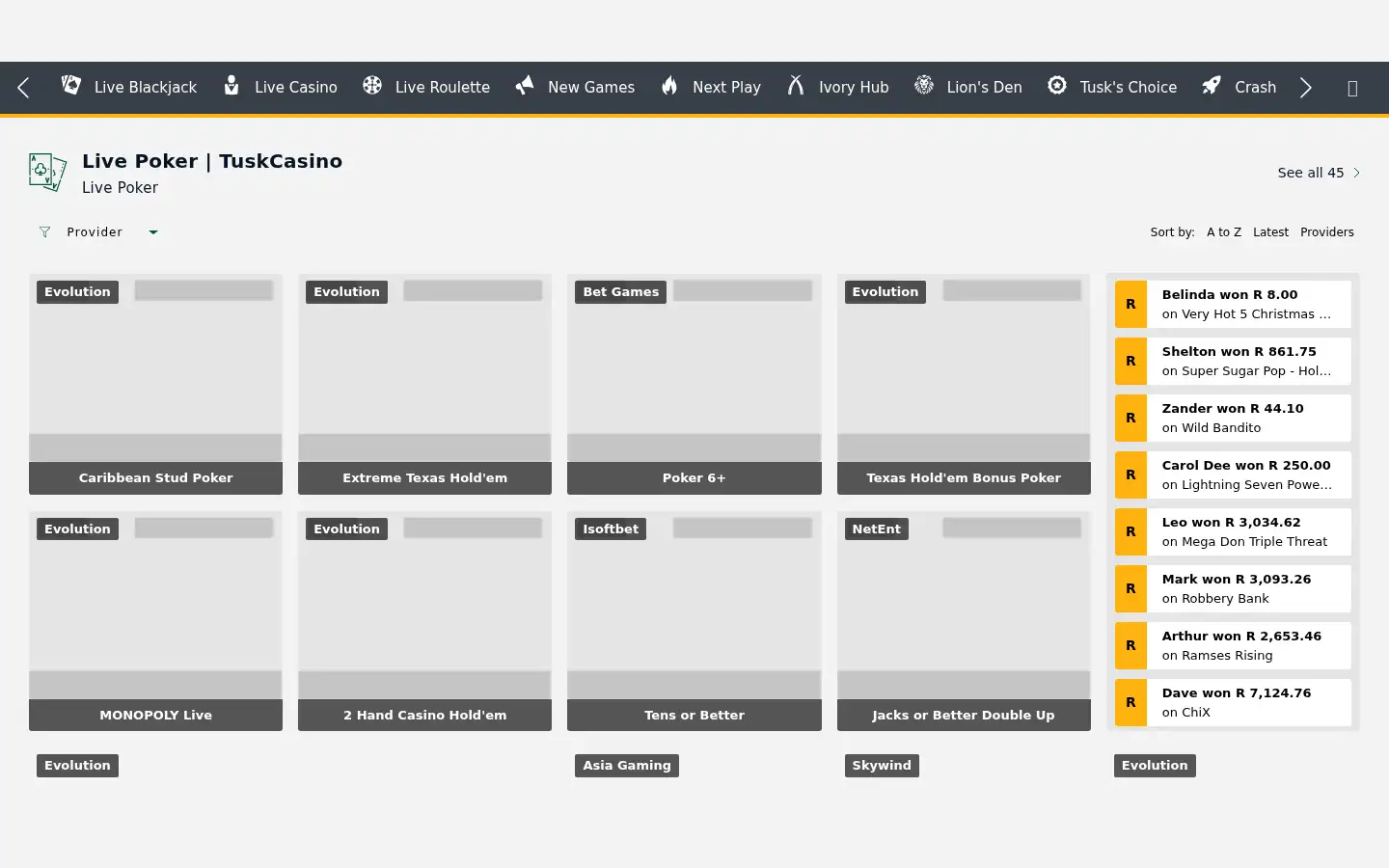 Screenshot of tuskcasino.com