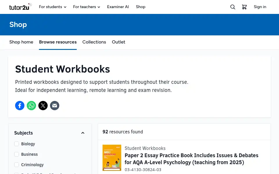 Screenshot of tutor2u.net