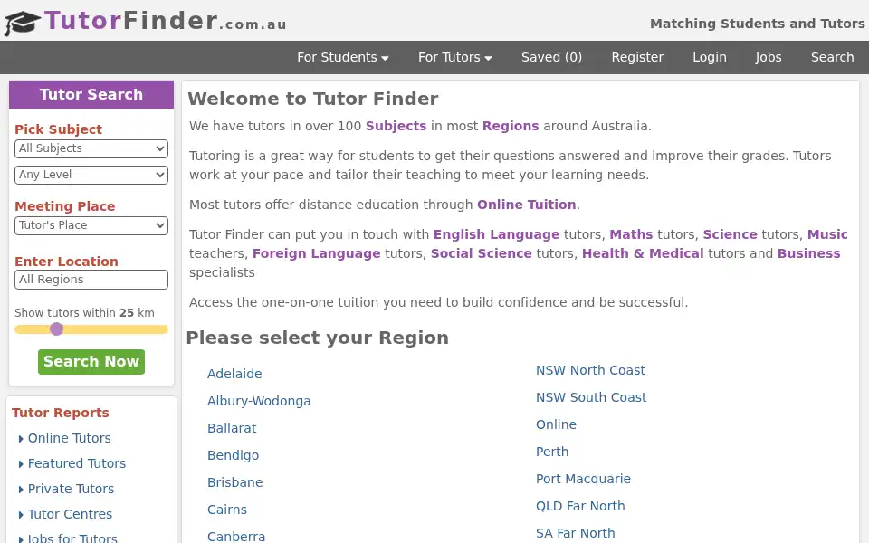 Screenshot of tutorfinder.com.au