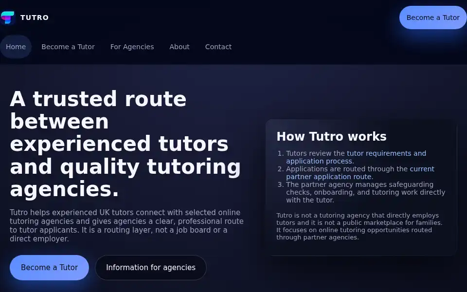 Screenshot of tutro.co.uk