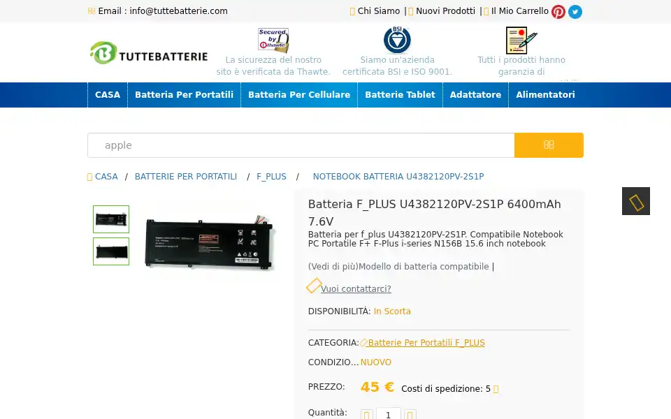 Screenshot of tuttebatterie.com