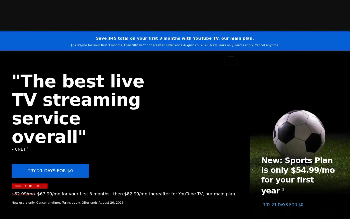 Screenshot of tv.youtube.com
