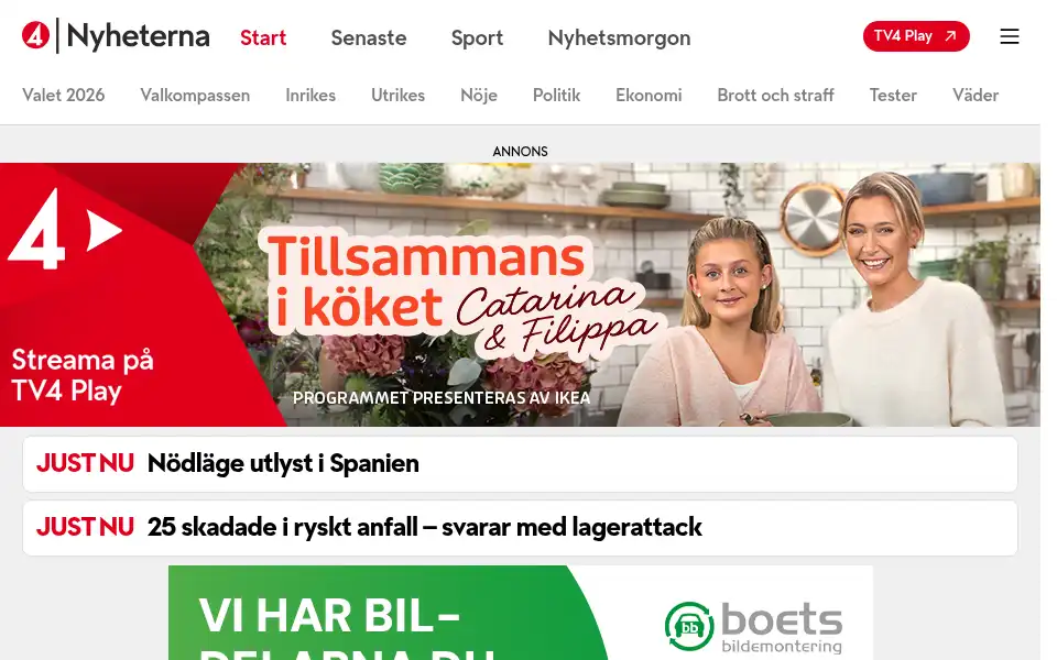 Screenshot of tv4.se