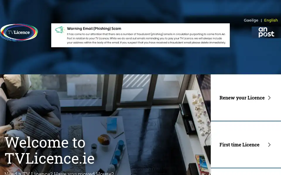 Screenshot of tvlicence.ie
