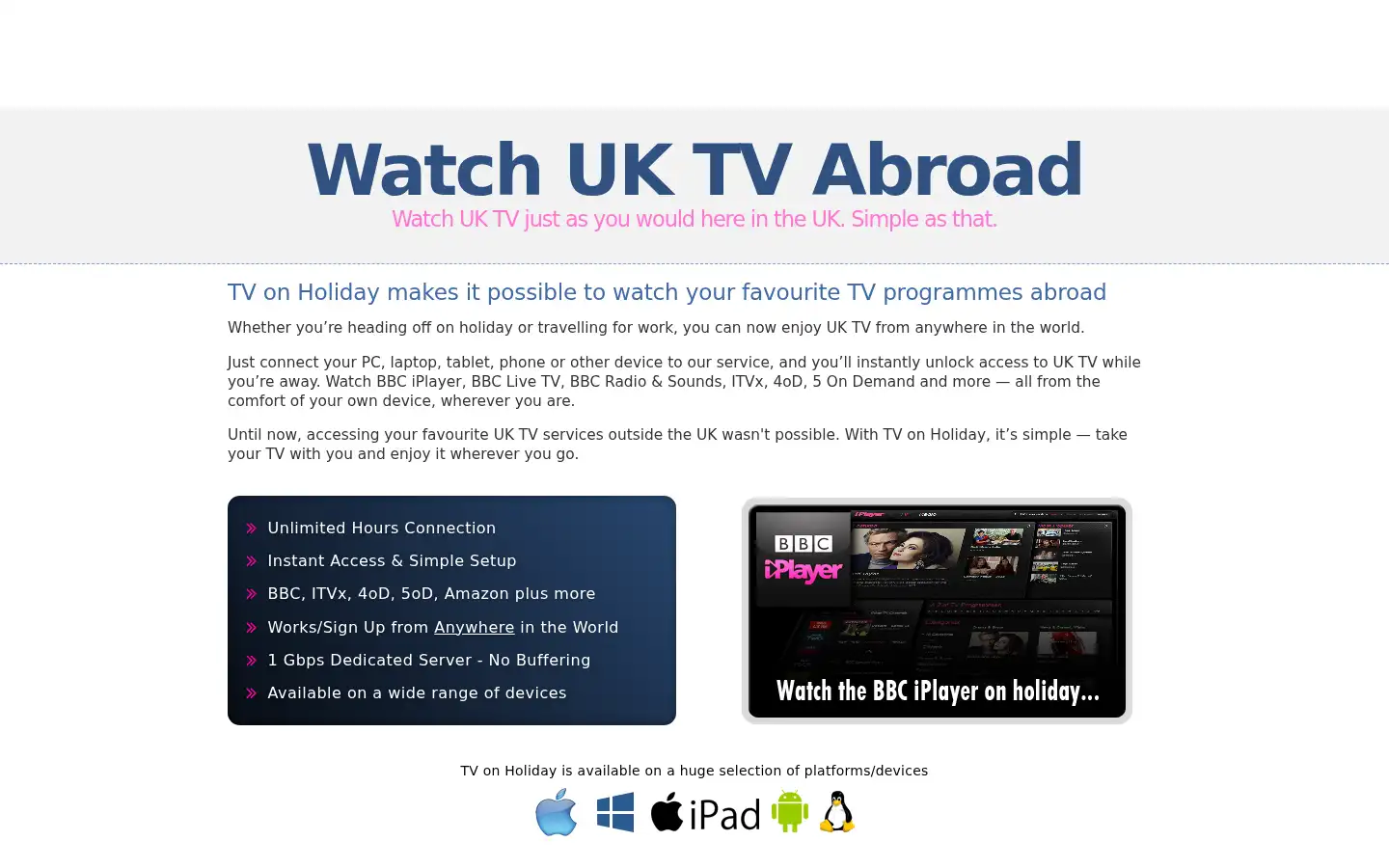 Screenshot of tvonholiday.co.uk