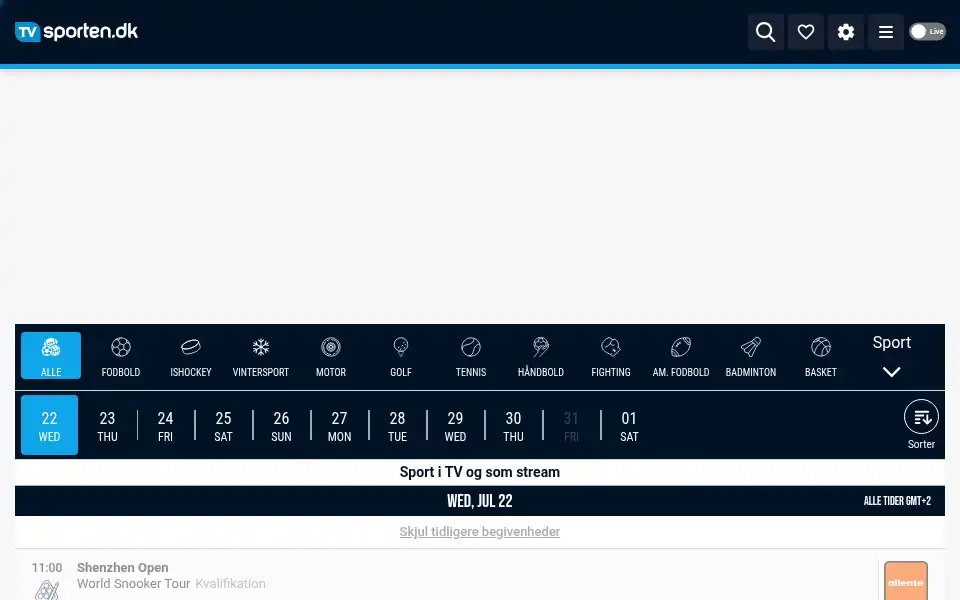 Screenshot of tvsporten.dk