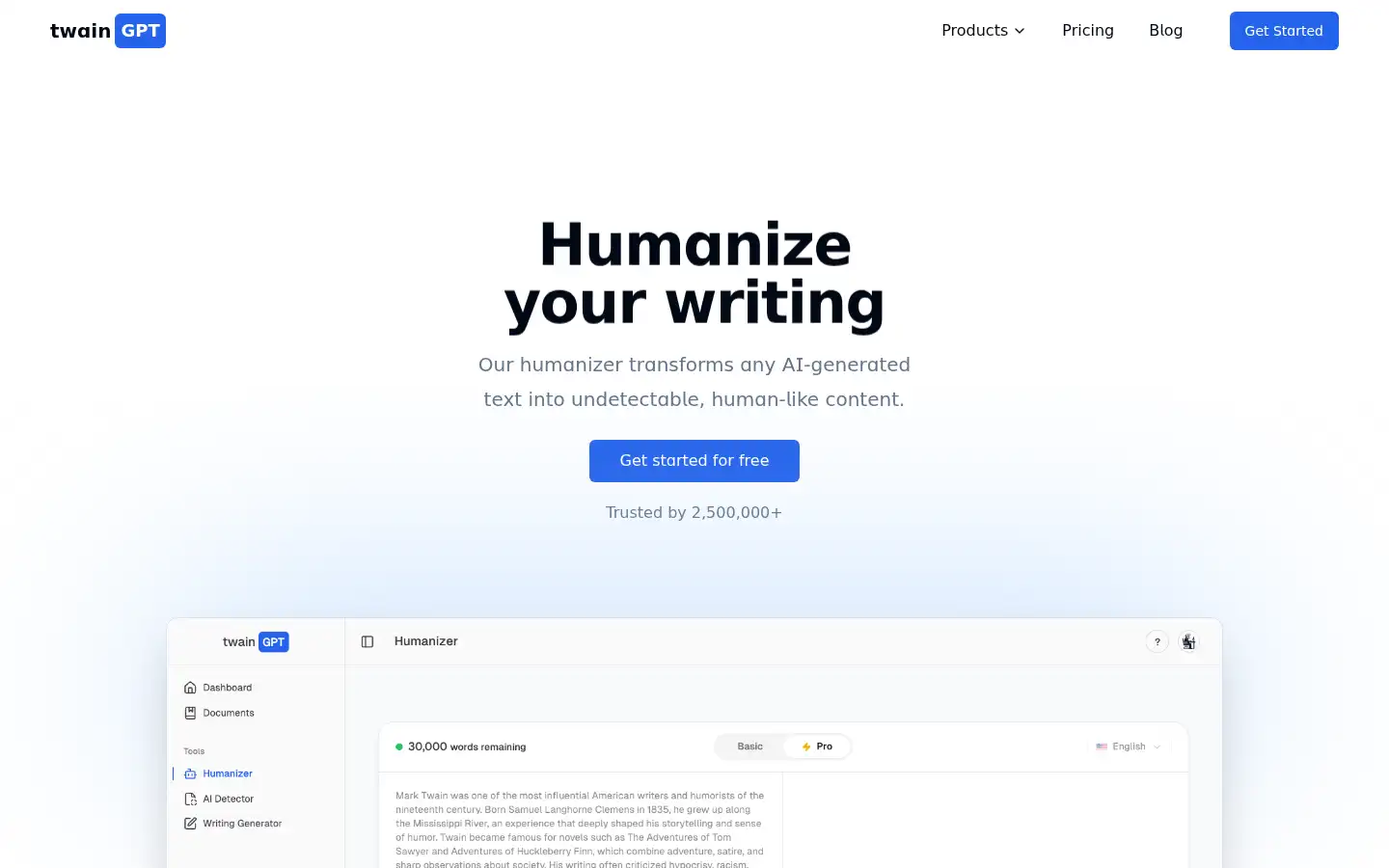Screenshot of twaingpt.com