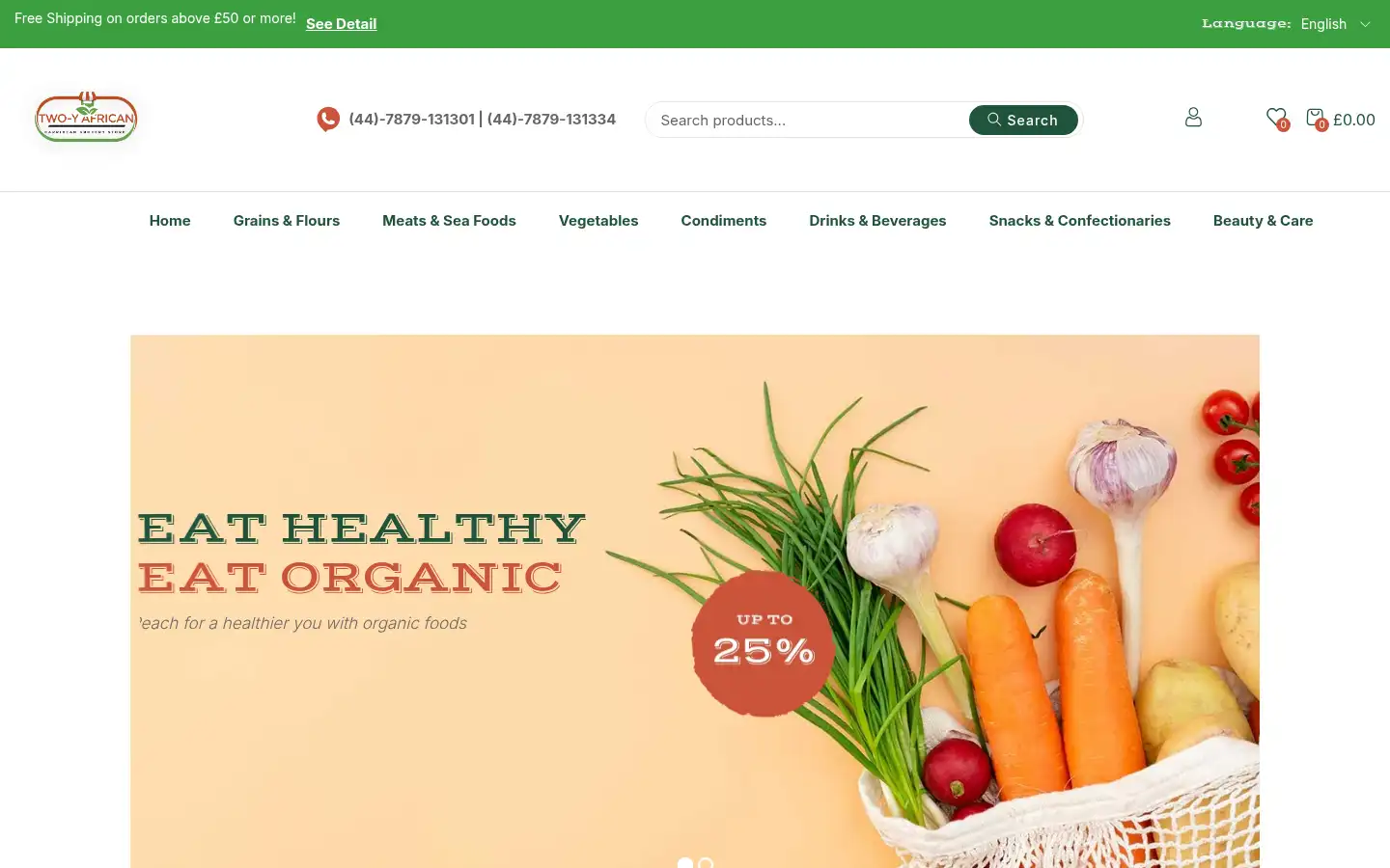 Screenshot of twoyafricanstores.com