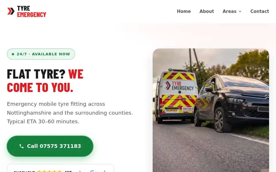 Screenshot of tyreemergency.com