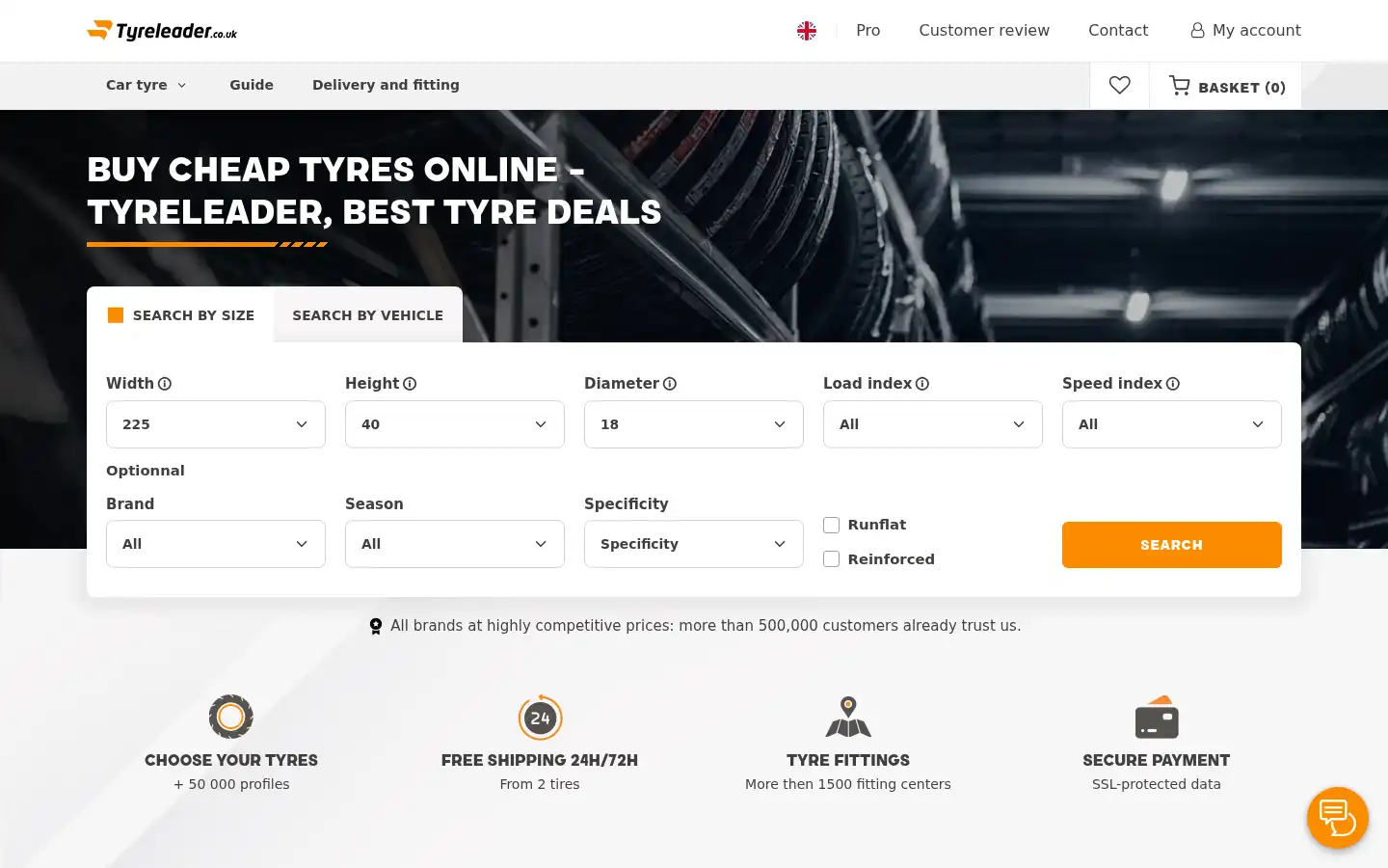 Screenshot of tyreleader.co.uk