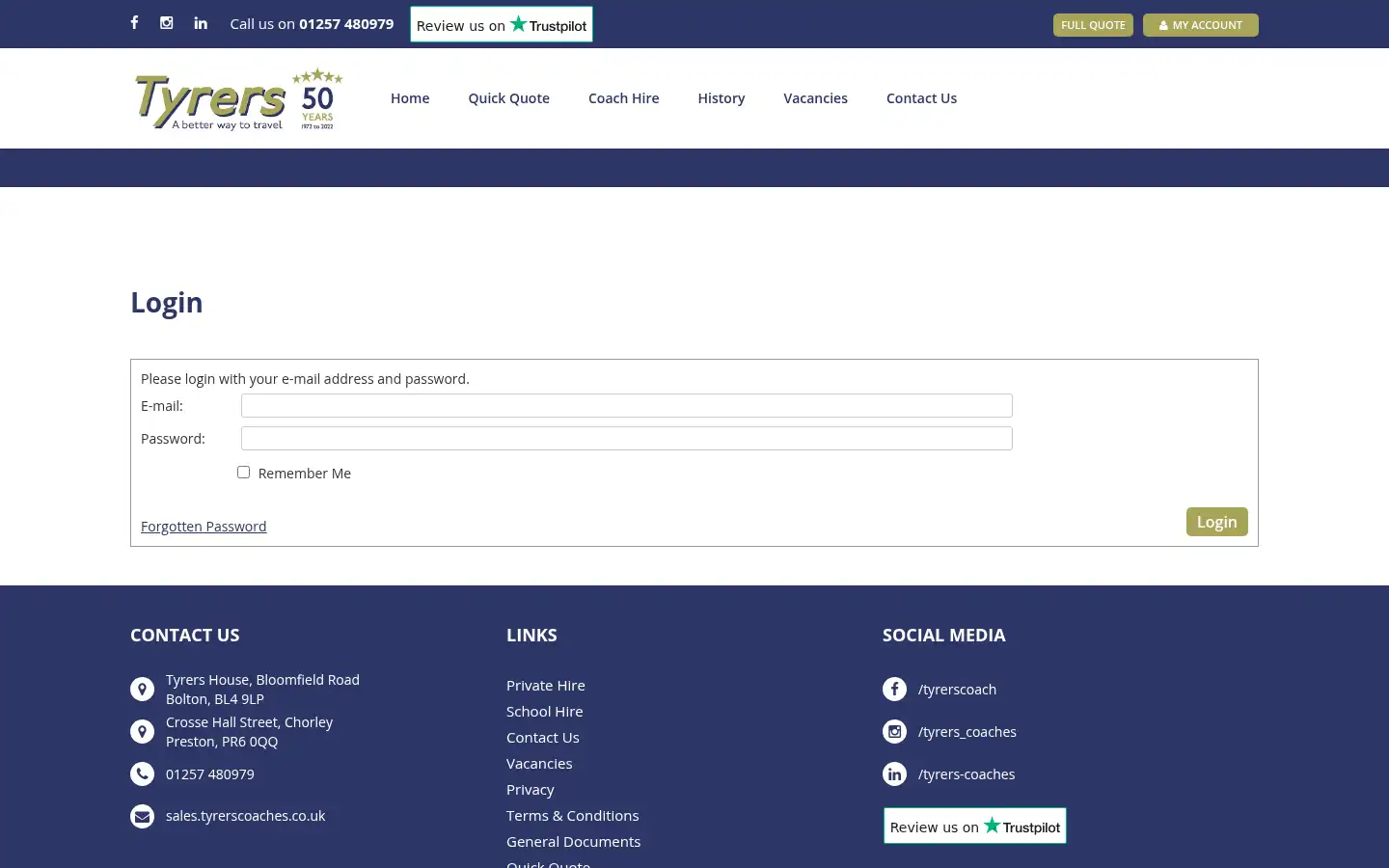 Screenshot of tyrerscoaches.co.uk