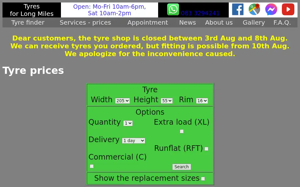 Screenshot of tyresforlongmiles.ie