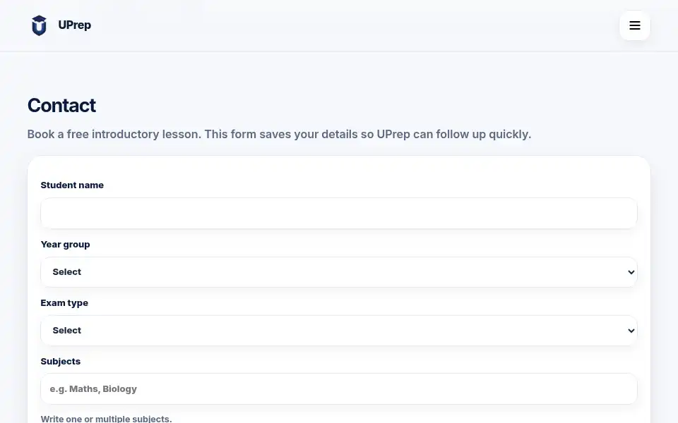 Screenshot of u-prep.co.uk