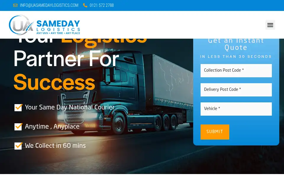 Screenshot of uasamedaylogistics.co.uk