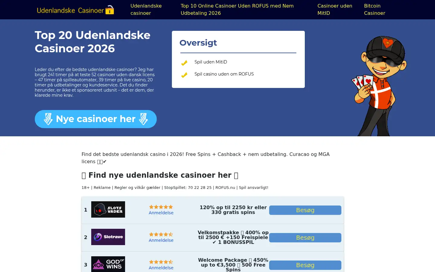 Screenshot of udenlandskecasino.com