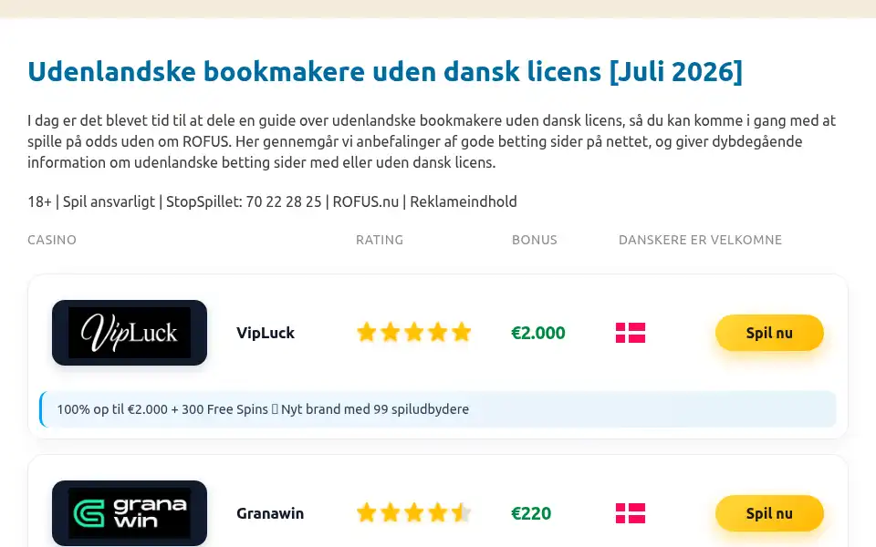 Screenshot of udenlandskecasinoer.com