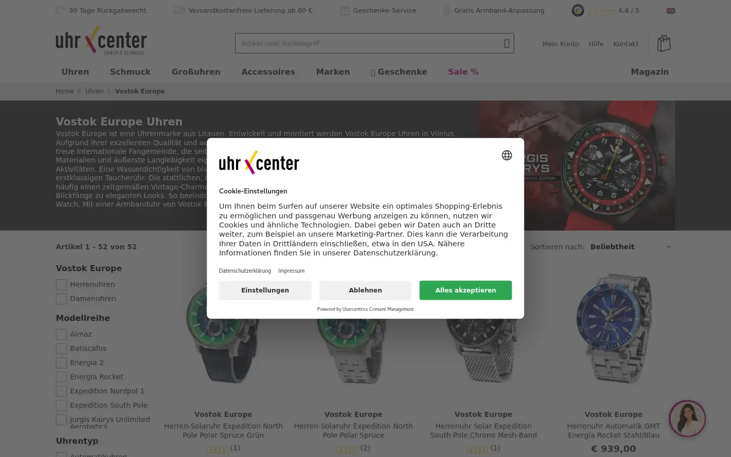 Screenshot of uhrcenter.de