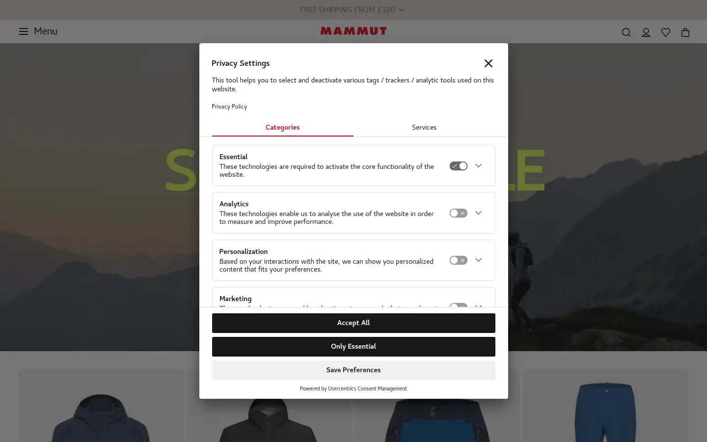 Screenshot of uk.mammut.com