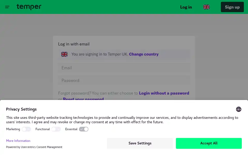Screenshot of uk.temper.works