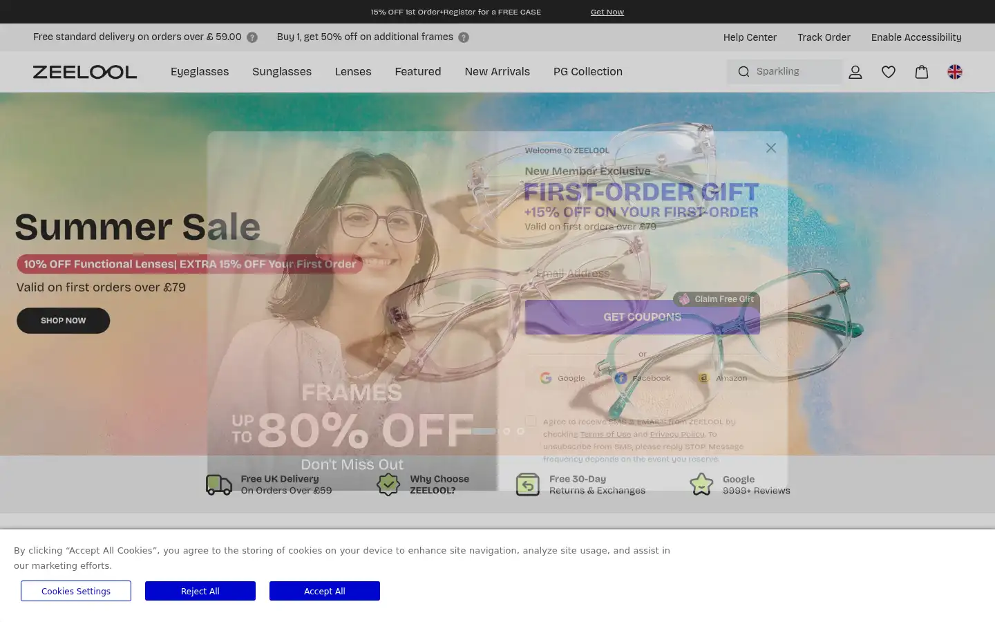 Screenshot of uk.zeelool.com