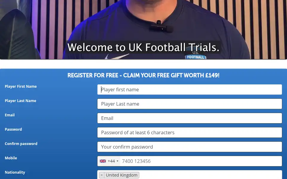 Screenshot of ukfootballtrials.com