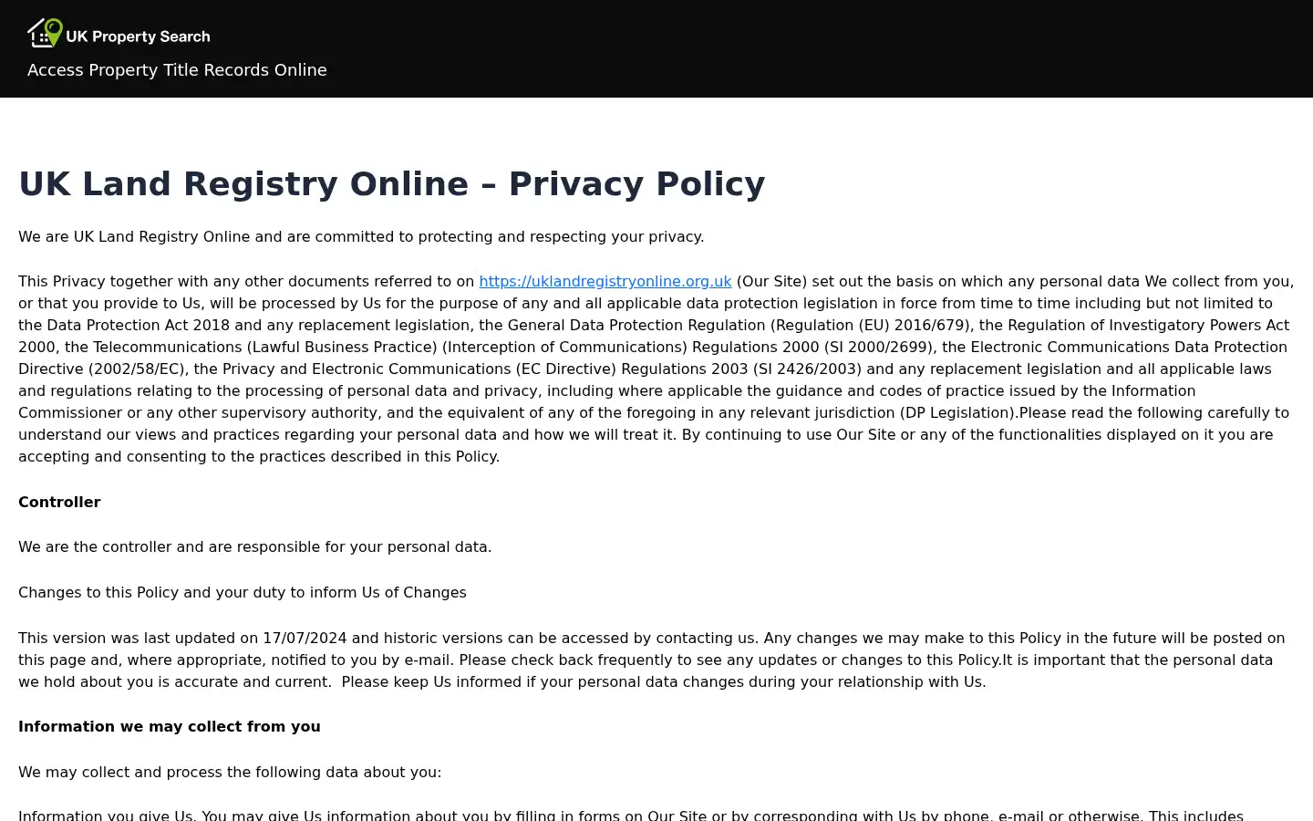 Screenshot of uklandregistryonline.org.uk