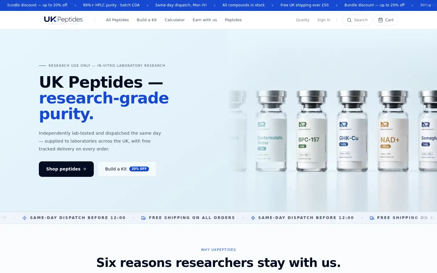 Screenshot of ukpeptides.com