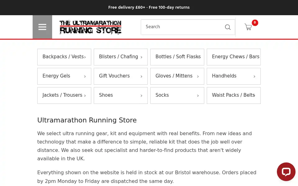 Screenshot of ultramarathonrunningstore.com
