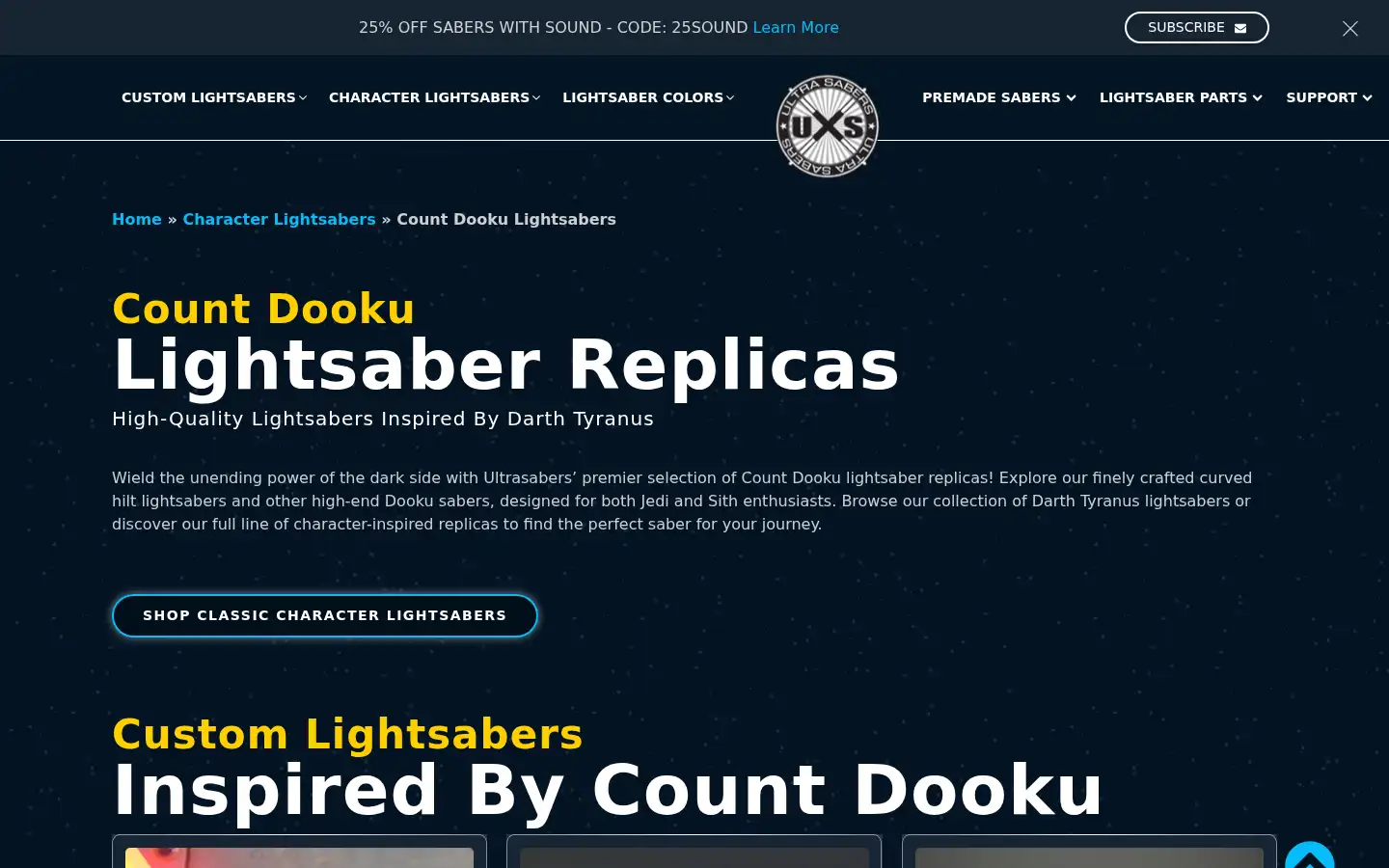 Screenshot of ultrasabers.com