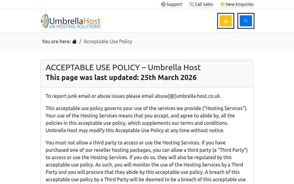 Screenshot of umbrella-host.co.uk