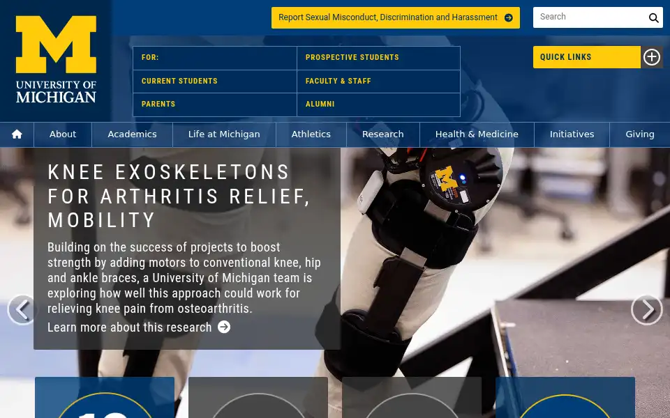 Screenshot of umich.edu