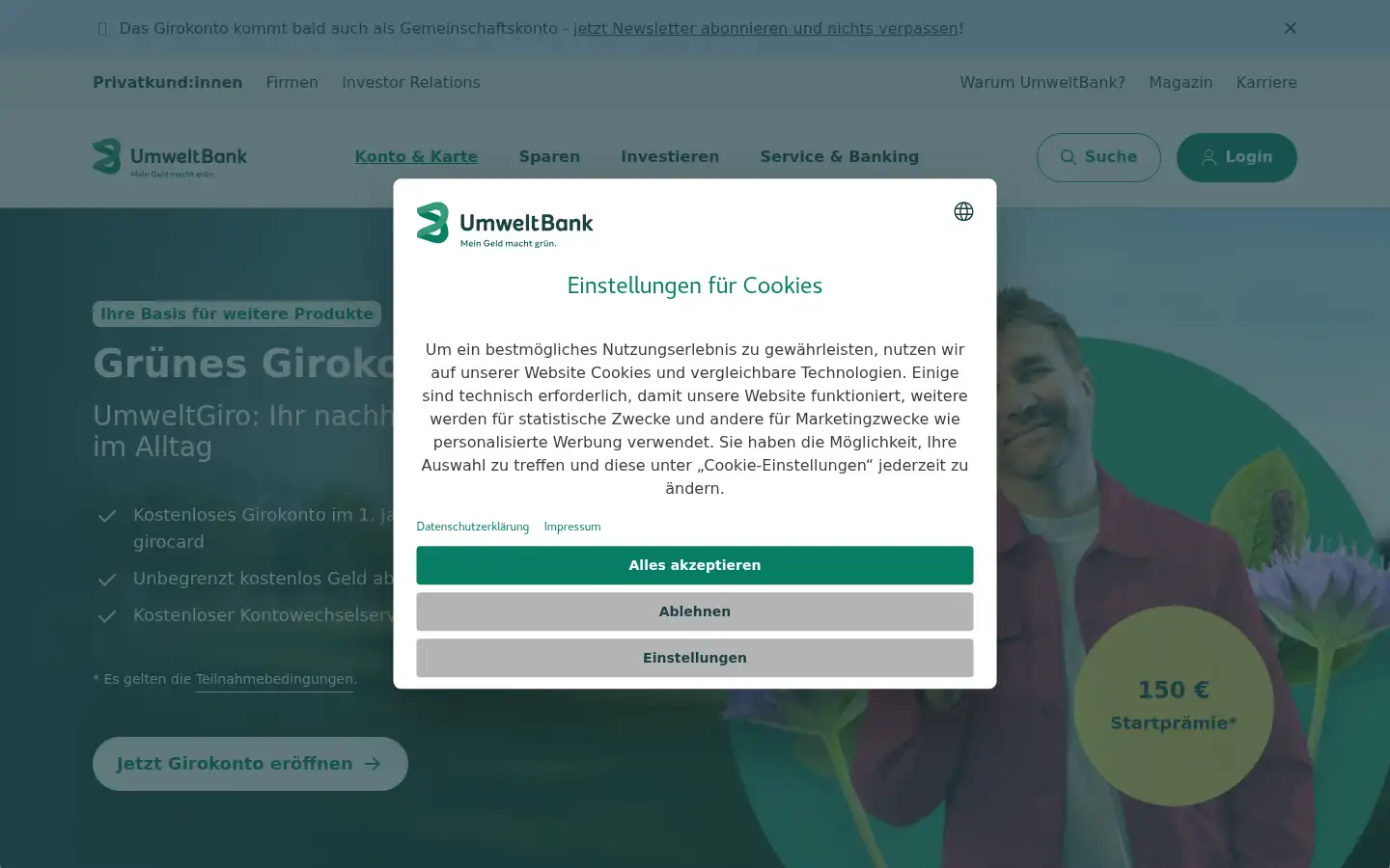 Screenshot of umweltbank.de