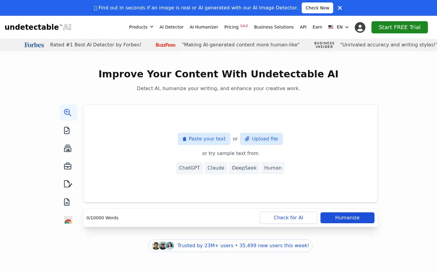 Screenshot of undetectable.ai