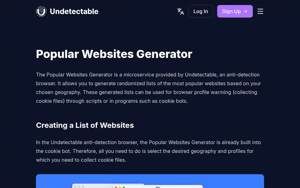 Screenshot of undetectable.io
