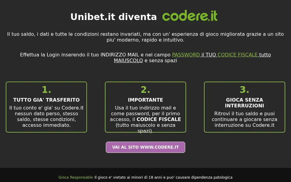Screenshot of unibet.it