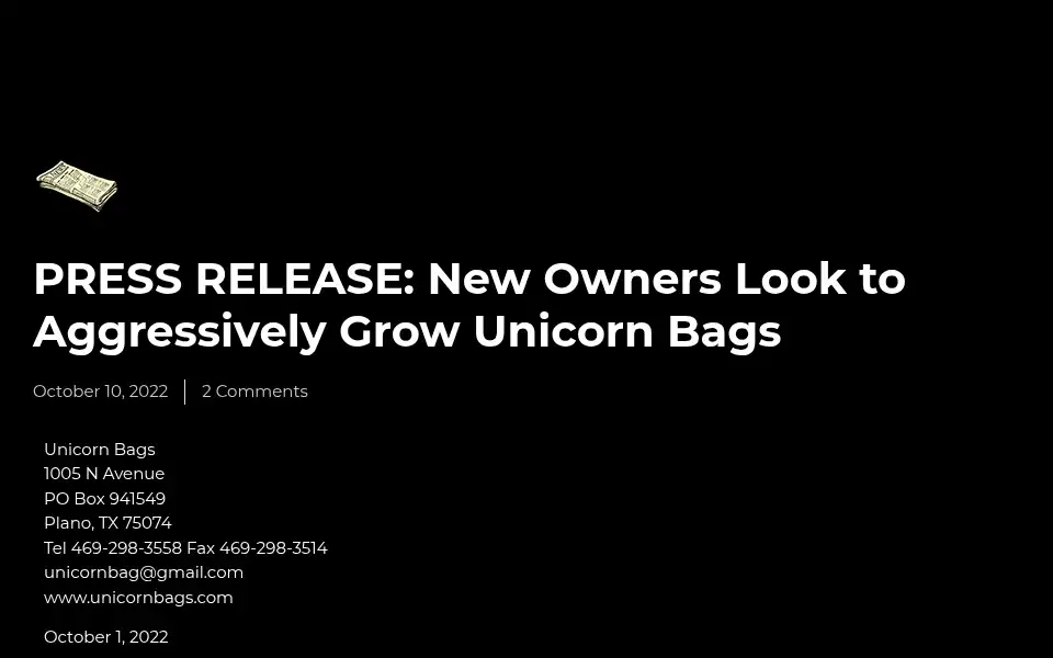 Screenshot of unicornbags.com