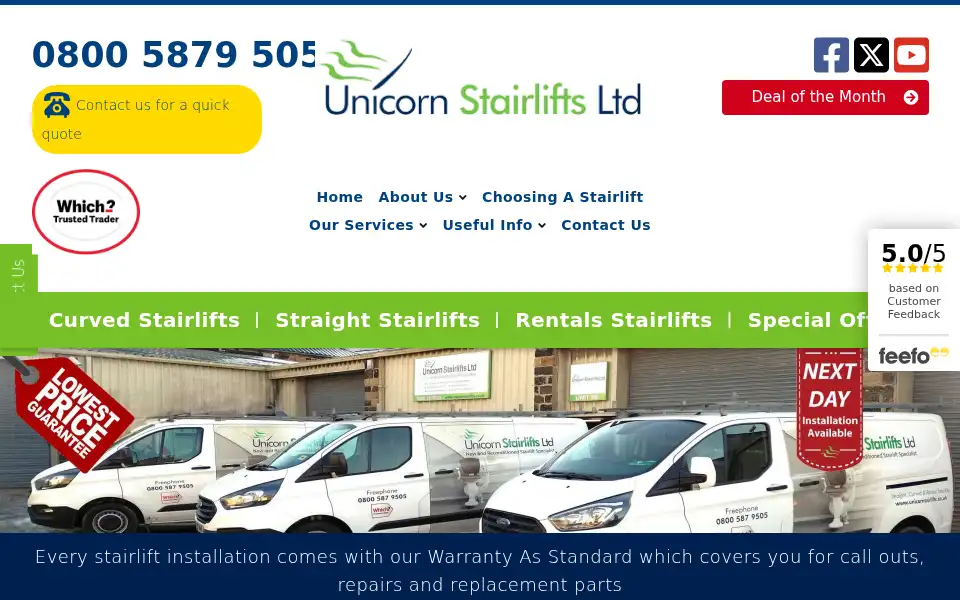 Screenshot of unicornstairlifts.co.uk