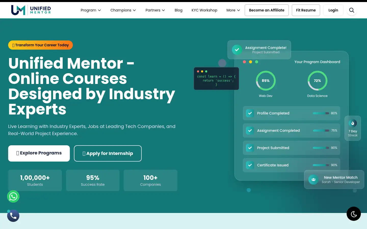 Screenshot of unifiedmentor.com