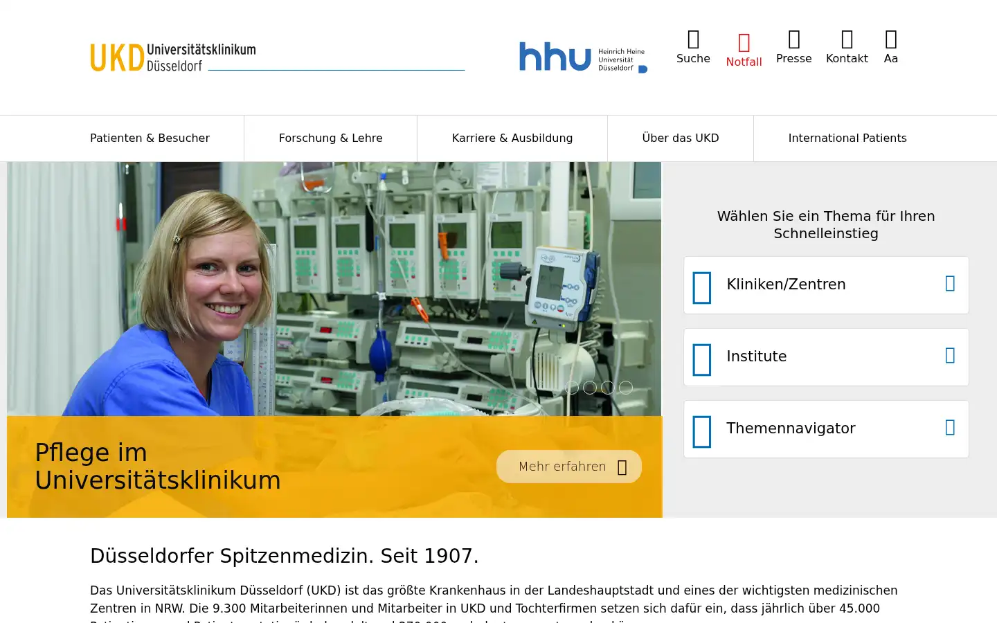 Screenshot of uniklinik-duesseldorf.de
