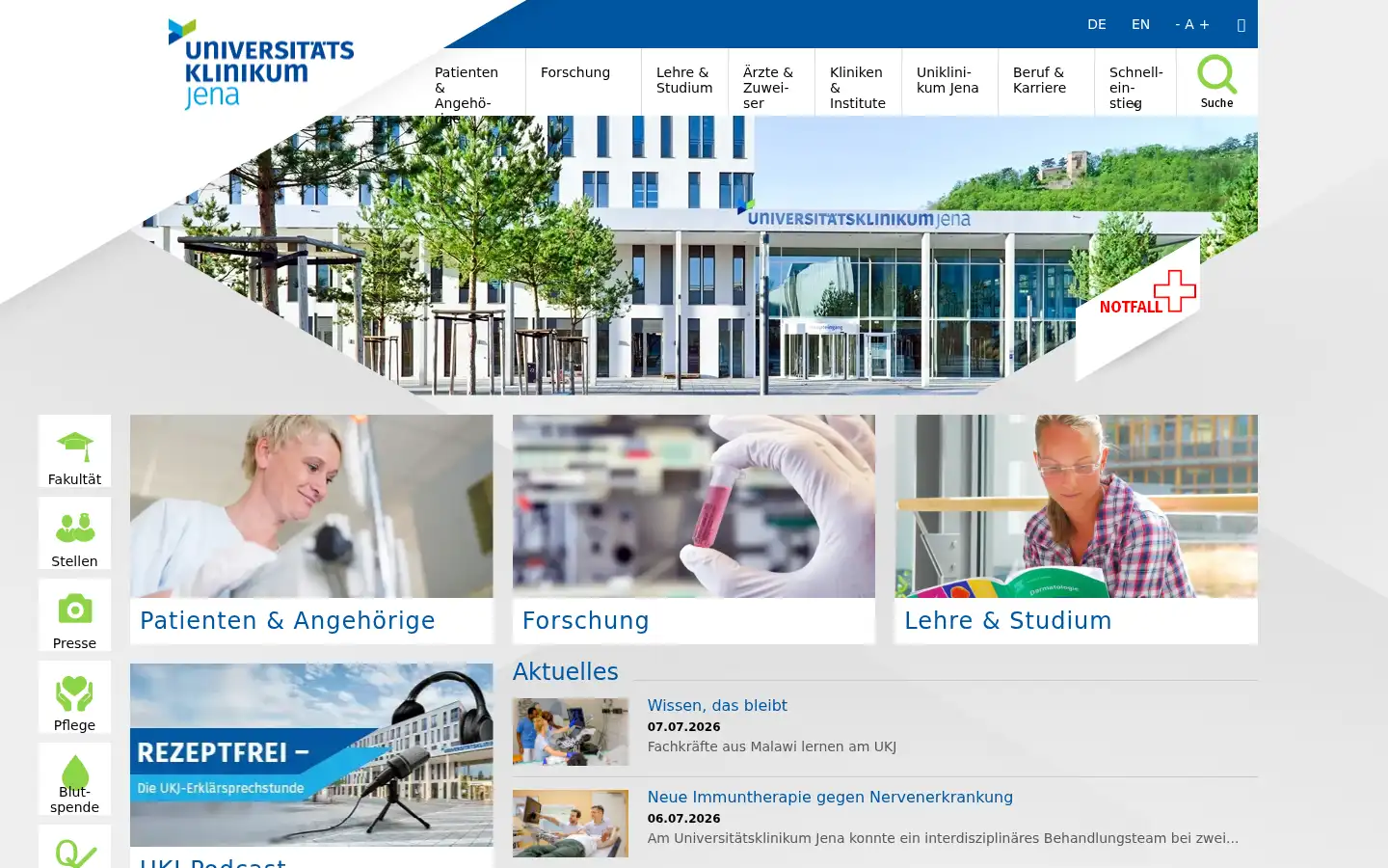 Screenshot of uniklinikum-jena.de