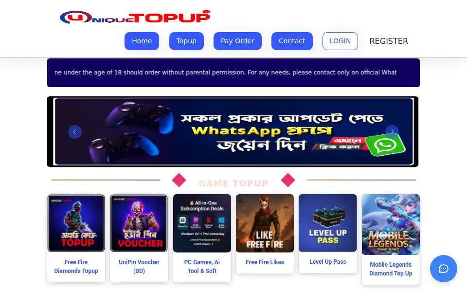 Screenshot of uniquetopup.com