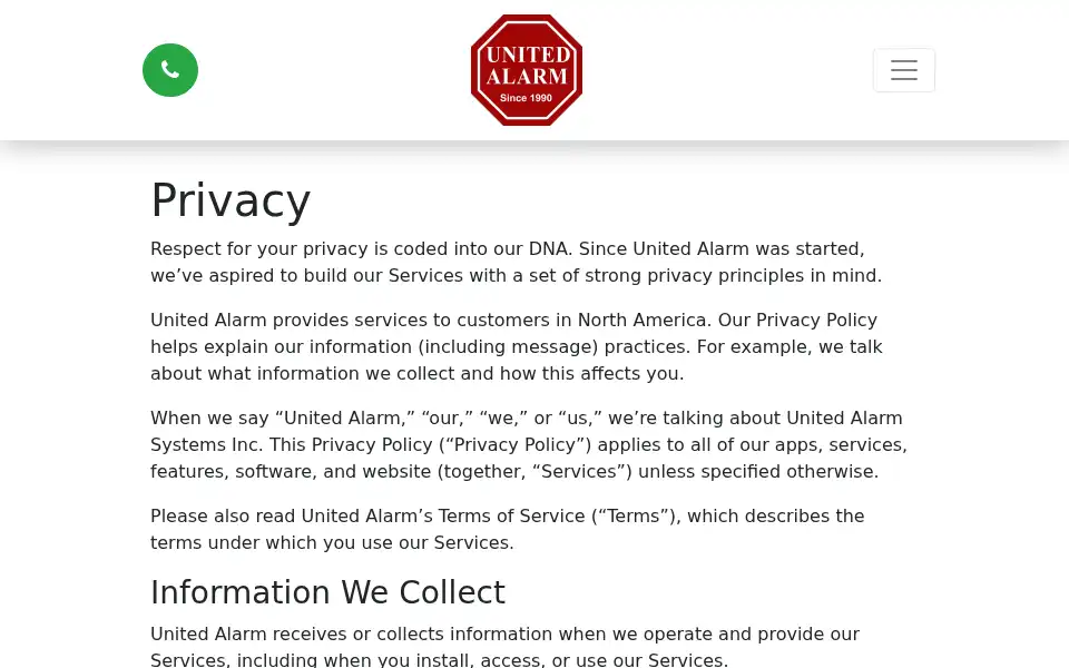 Screenshot of unitedalarm.ca