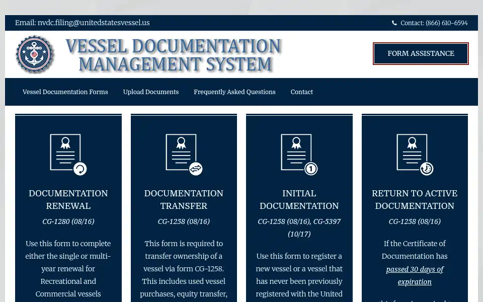 Screenshot of unitedstatesvessel.us