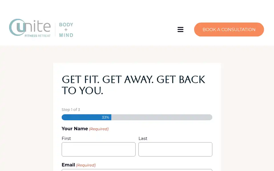 Screenshot of unitefitnessretreat.com