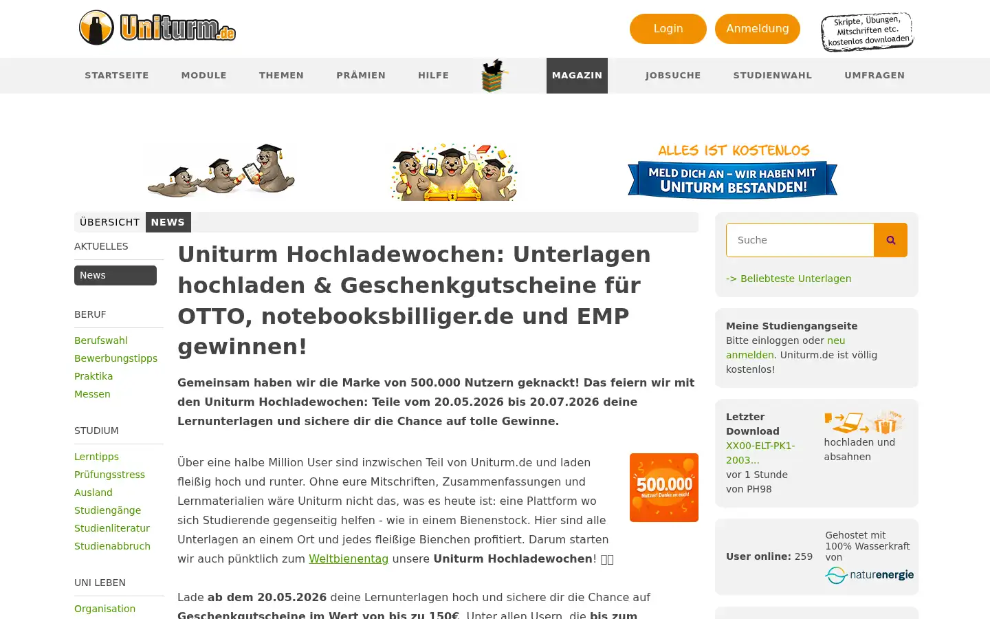 Screenshot of uniturm.de